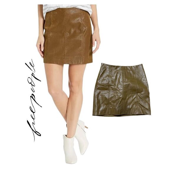 Free People Modern Femme Vegan Suede Mini Skirt Tobacco Size 2 - Picture 1 of 9